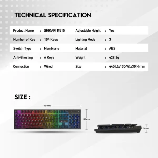 Tastatura USB Fantech K515 Shikari US crna Slika 2