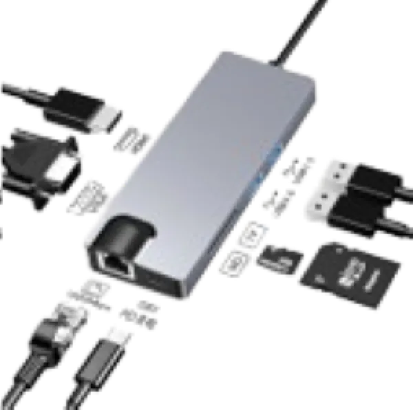 Adapter Stars Solutions USB-C na HDMI/VGA/USB/SD/TF/LAN/PD sivi Slika 1