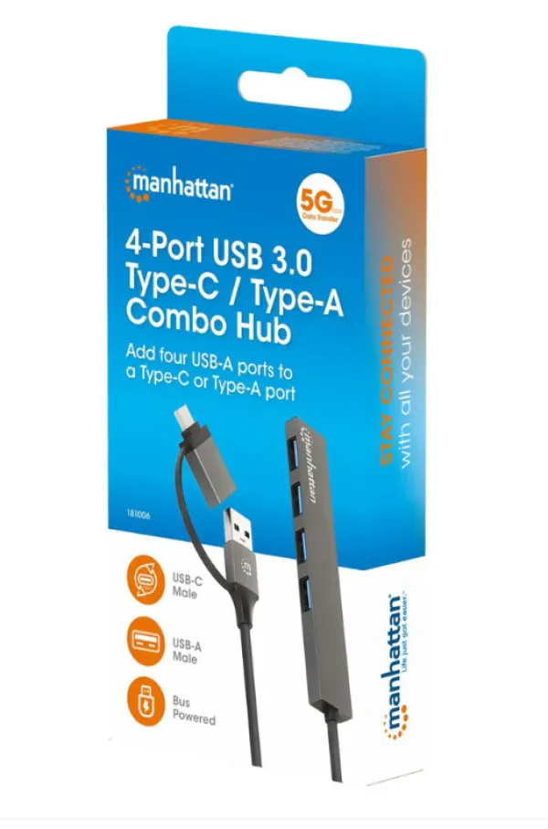 USB-C/USB-A HUB 4port Manhattan 181006 4xUSB-A 3.2/5Gbps/Crni Slika 2
