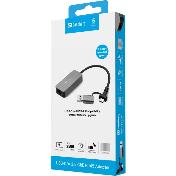 USB adpater Sandberg 136-68 USB-C/A na RJ-45 Gigabit Slika 4