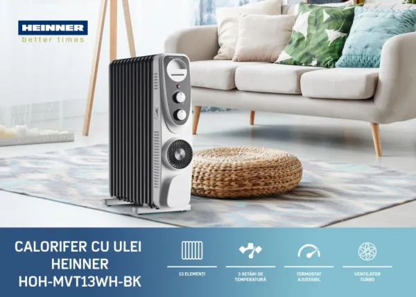 Heinner Uljani radijator HEINNER HOH-MVT13WH-BK 13rebara/2500W+ventilator 400W Slika 3