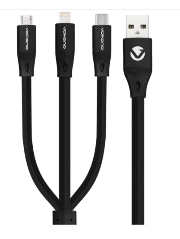 Kabl Volkano VK-20086-BK Slim Series Flat PVC 3-in-1 USB-C/Lightning/Micro Slika 1