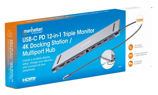 Docking station Manhattan 12in1 USB-C 100W-2xHDMI/DP/GLAN/3xUSB/USB-C 190305 Slika 2