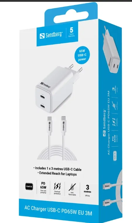 Sandberg 441-76 AC Charger USB-C PD65W EU 3M Slika 5