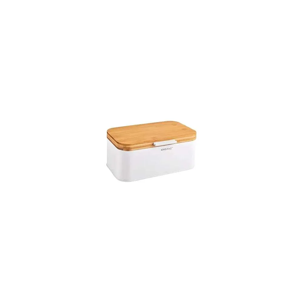 KINGHOFF KH1795 KUTIJA ZA HLEB METAL BAMBUS 30x20x14CM BELA Slika 1