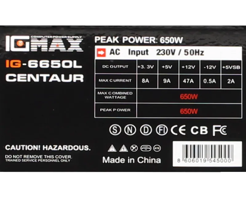 IG-MAX IG6650 CENTAUR 650W napajanje Slika 3