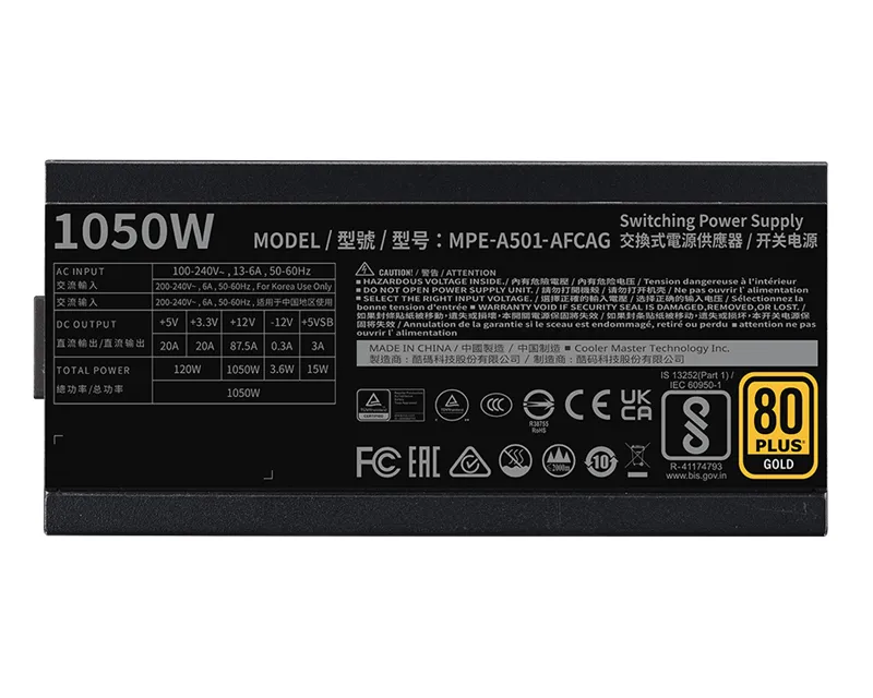 COOLER MASTER MWE Gold V2 1050W napajanje (MPE-A501-AFCAG-3EEU) 5Y Slika 4