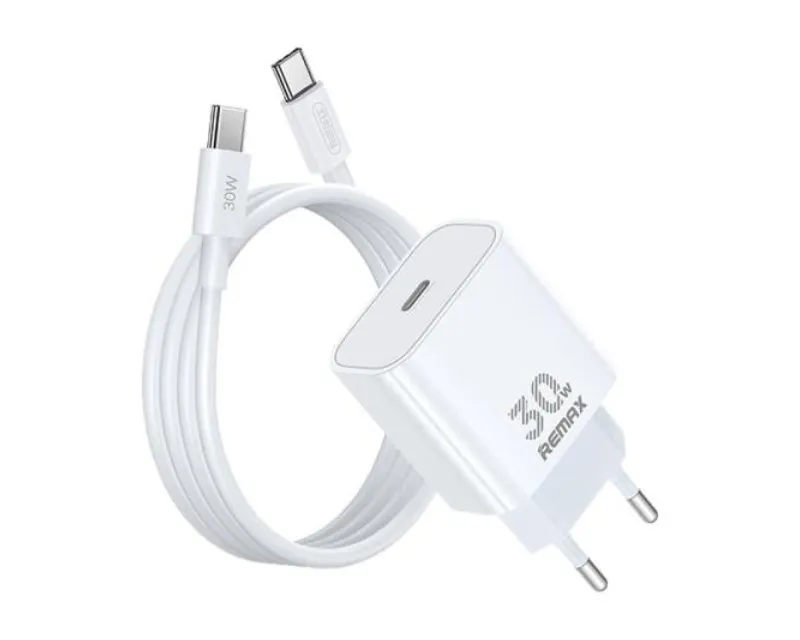 REMAX RP-U71 Strujni punjač GaN 30W USB-C i USB-C na USB-C 1m kabl beli Slika 1