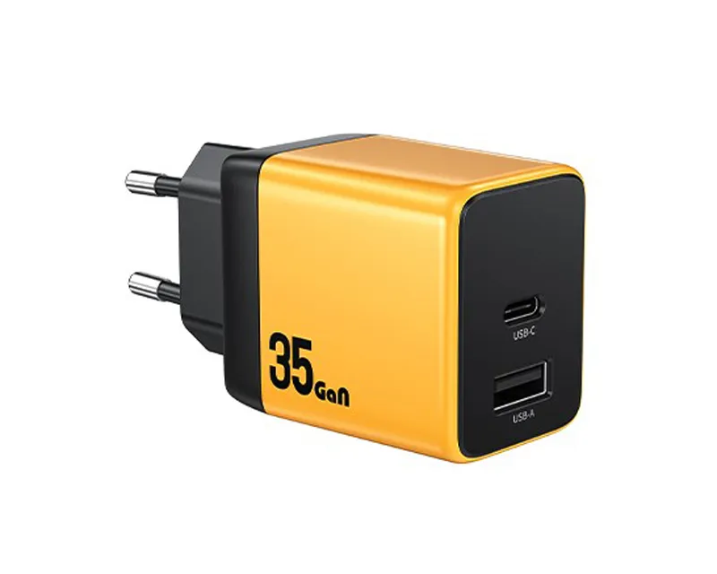 WEKOME WP-U36 Superbrzi Strujni GaN punjač, 2-porta USB (3.0 i 3.1 tip C) 35W, žuti Slika 1