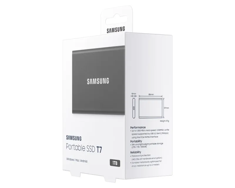 SAMSUNG Portable T7 1TB sivi eksterni SSD MU-PC1T0T Slika 8