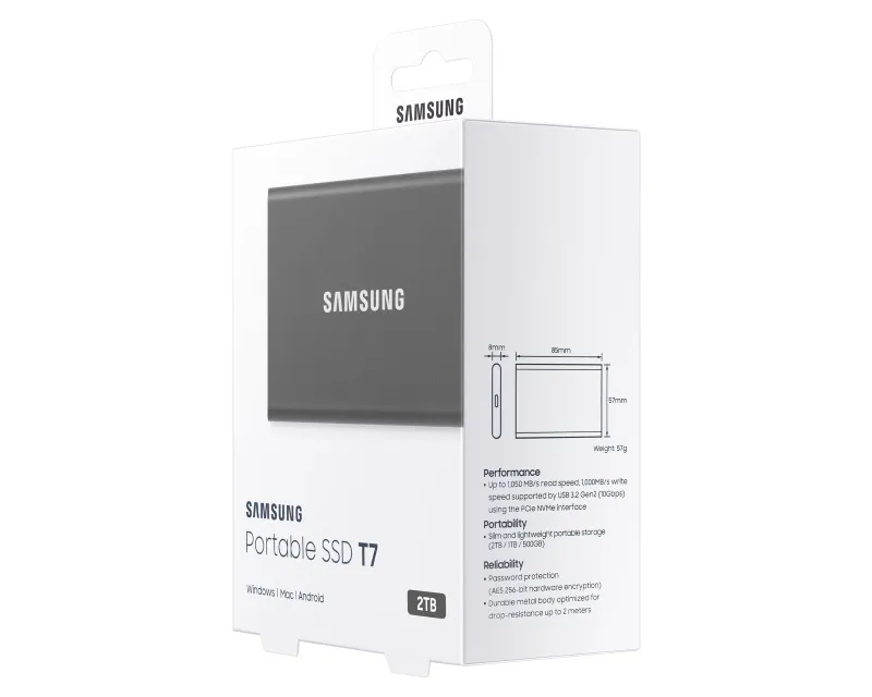 SAMSUNG Portable T7 2TB sivi eksterni SSD MU-PC2T0T  Slika 8