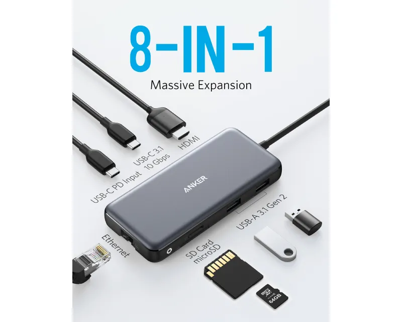 ANKER USB-C Data Hub 8u1 10Gbps crni  Slika 2