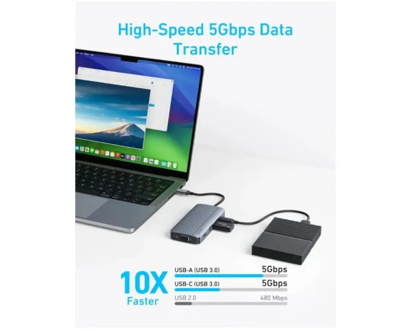 ANKER USB-C Data Hub, 8u1, Triple Display, PD 85W doking stanica siva  Slika 4