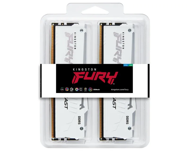 KINGSTON DIMM DDR5 64GB (2x32GB kit) 5200MT/s KF552C36BWEAK2-64 Fury Beast RGB White Expo Slika 3