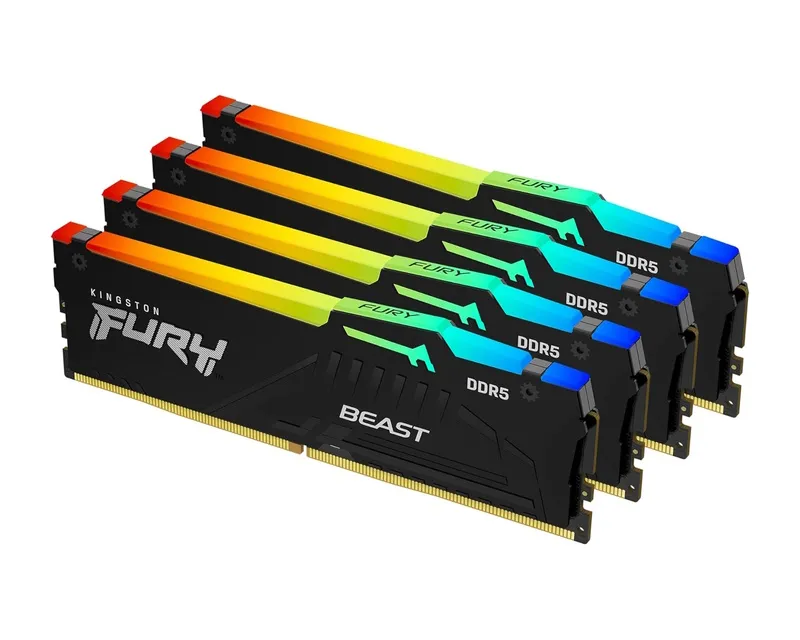 KINGSTON DIMM DDR5 128GB (4x32GB kit) 5200MT/s KF552C40BBAK4-128 FURY Beast Black RGB XMP Slika 1