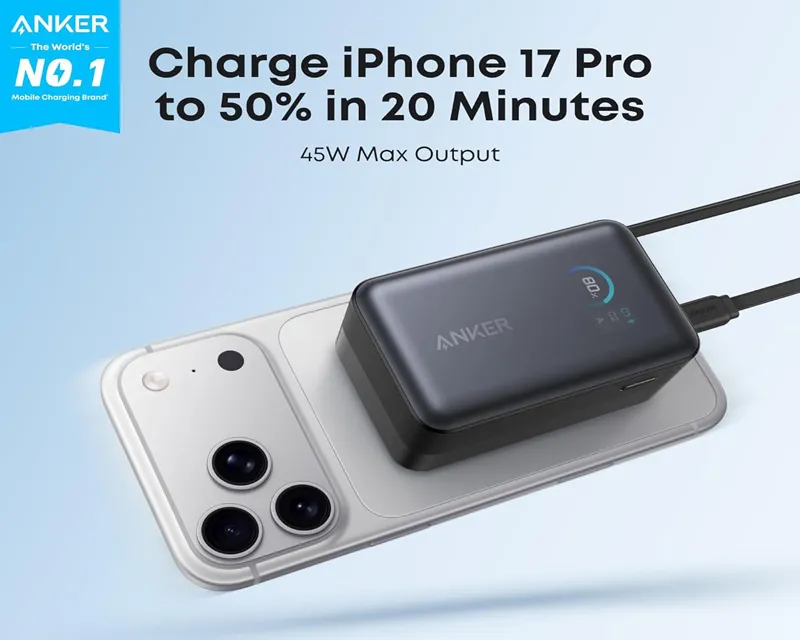 ANKER Nano 10000mAh, 45W, sa ugrađenim USB-C kablom na izvlačenje, Power Bank crni  Slika 7