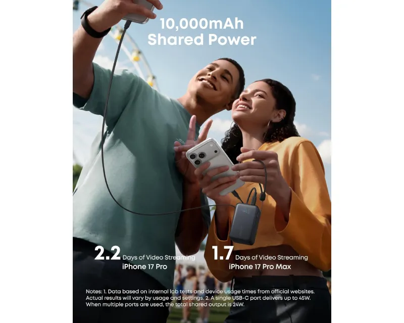 ANKER Nano 10000mAh, 45W, sa ugrađenim USB-C kablom na izvlačenje, Power Bank crni  Slika 9