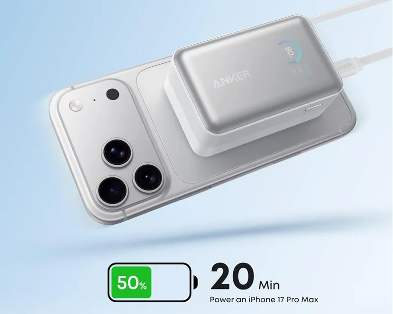 ANKER Nano 10000mAh, 45W, sa ugrađenim USB-C kablom na izvlačenje, Power Bank beli Slika 5