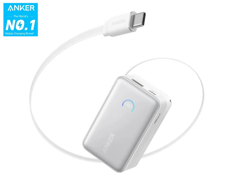 ANKER Nano 10000mAh, 45W, sa ugrađenim USB-C kablom na izvlačenje, Power Bank beli Slika 1
