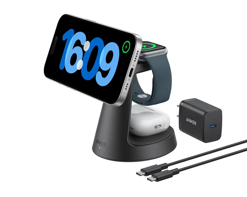 ANKER MagGo Bežični Dock Stand 3u1, sa kablovima i zidnim punjačem, crni Slika 2