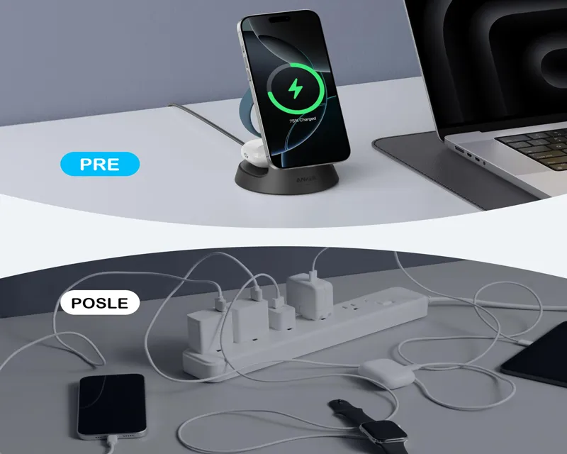 ANKER MagGo Bežični Dock Stand 3u1, sa kablovima i zidnim punjačem, crni Slika 5