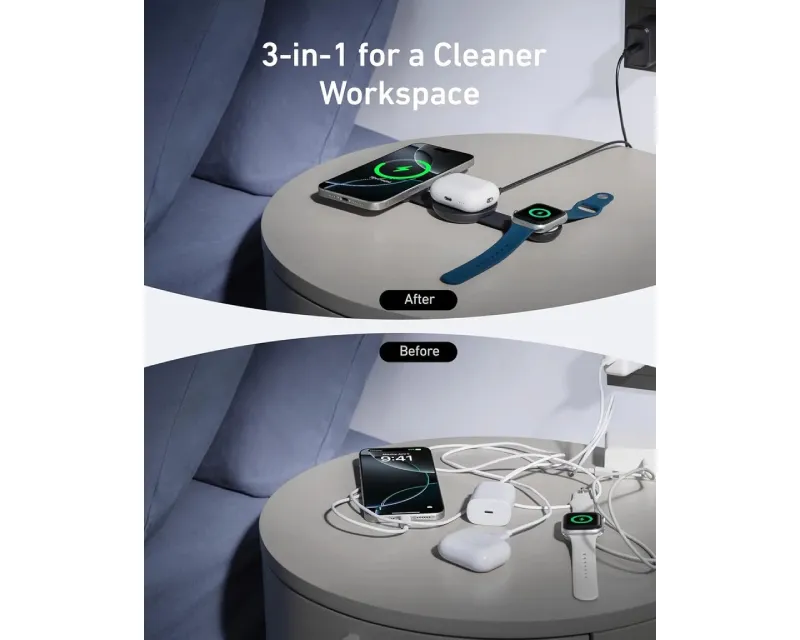 ANKER MagGo Bežični 3u1 sklopivi punjač, crni  Slika 4