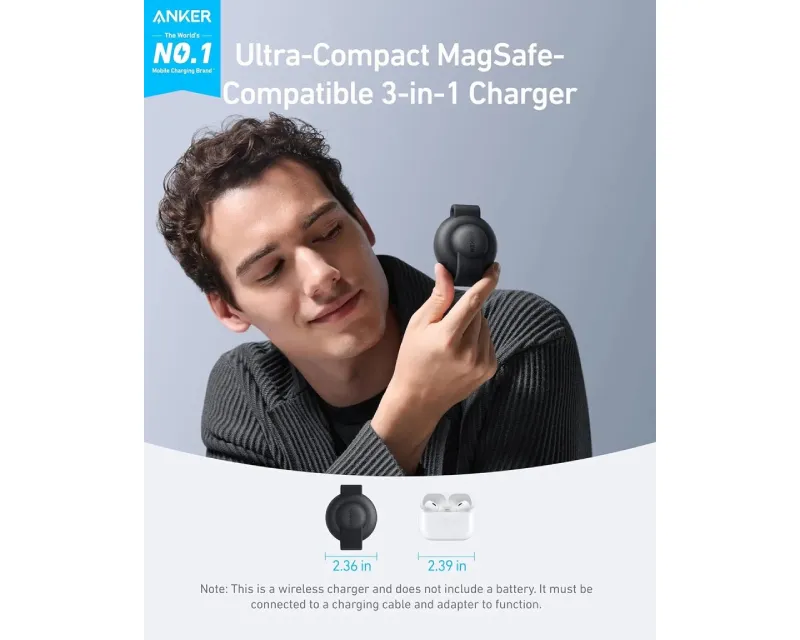 ANKER MagGo Bežični 3u1 sklopivi punjač, crni  Slika 7