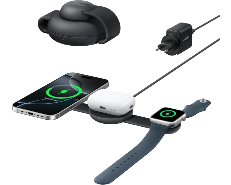 ANKER MagGo Bežični 3u1 sklopivi punjač, crni  Slika 1