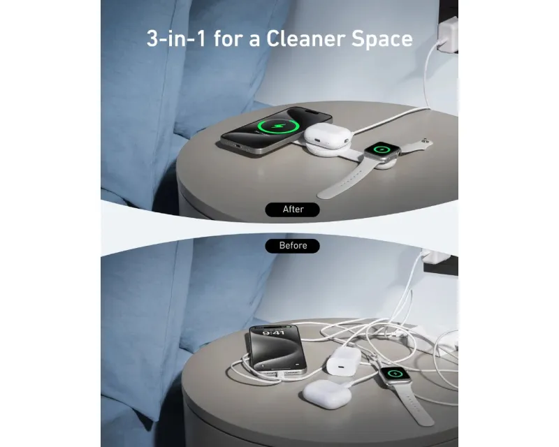 ANKER MagGo Bežični 3u1 sklopivi punjač beli Slika 4