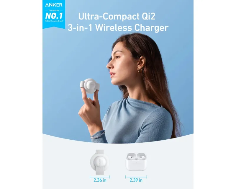 ANKER MagGo Bežični 3u1 sklopivi punjač beli Slika 7