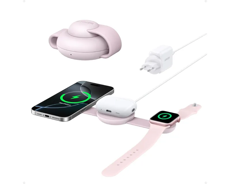 ANKER MagGo Bežični 3u1 sklopivi punjač roze Slika 1