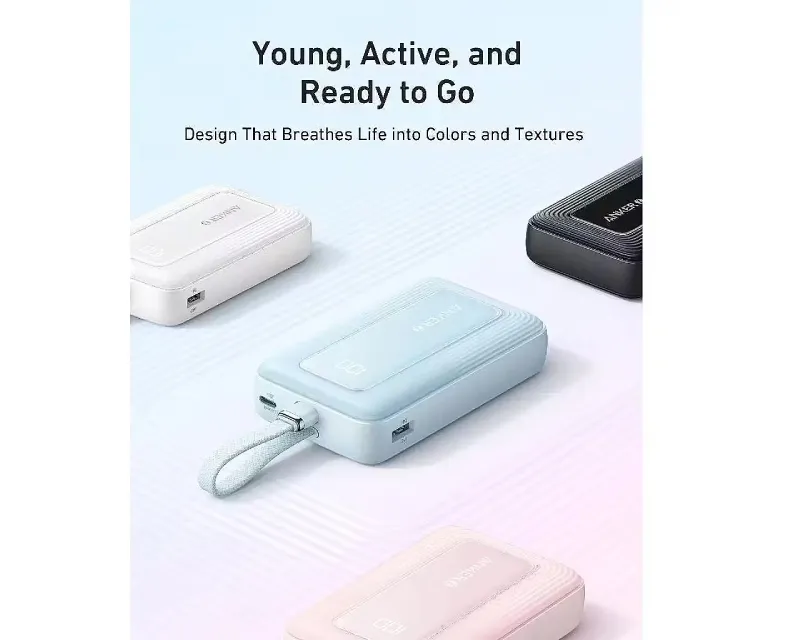 ANKER 20000mAh, 30W, sa ugrađenim USB-C kablom, Power Bank beli Slika 4