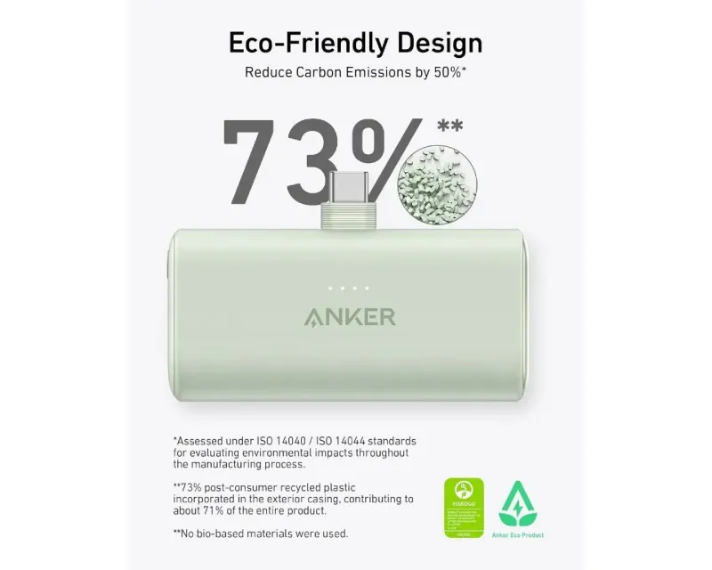 ANKER Nano 5000mAh, 22.5W, sa ugrađenim USB-C konektorom, Power Bank crni  Slika 4