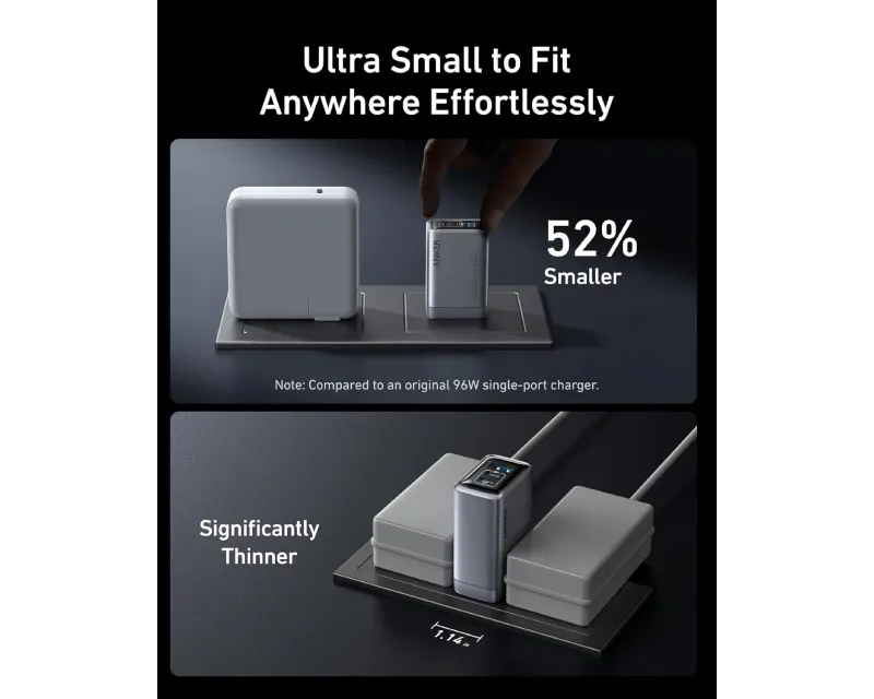 ANKER Prime 100W GaN zidni brzi punjač, 3-porta (2x USB-C i 1x USB-A) srebrni Slika 4