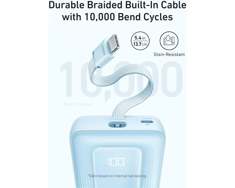 ANKER Zolo 20000mAh, 22.5W, sa ugrađenim USB-C kablom, Power Bank crni  Slika 3