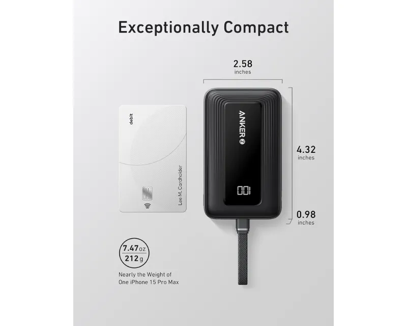 ANKER Zolo 20000mAh, 22.5W, sa ugrađenim USB-C kablom, Power Bank crni  Slika 4