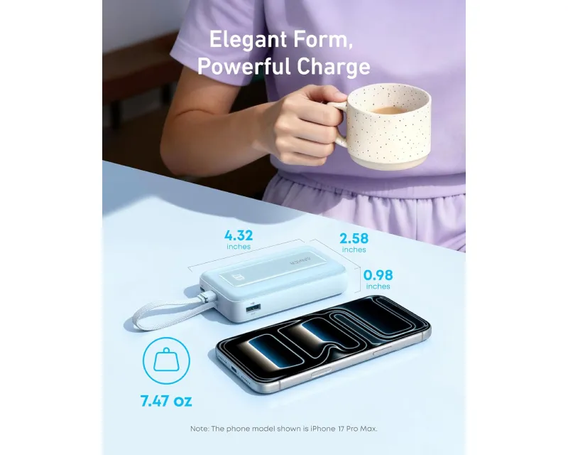 ANKER Zolo 20000mAh, 22.5W, sa ugrađenim USB-C kablom, Power Bank crni  Slika 5