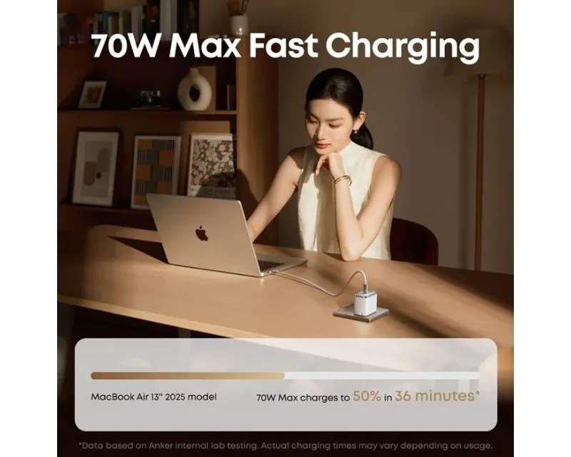 ANKER Prime 70W GaN zidni brzi punjač, 3-porta (2x USB-C i 1x USB-A) crni  Slika 3