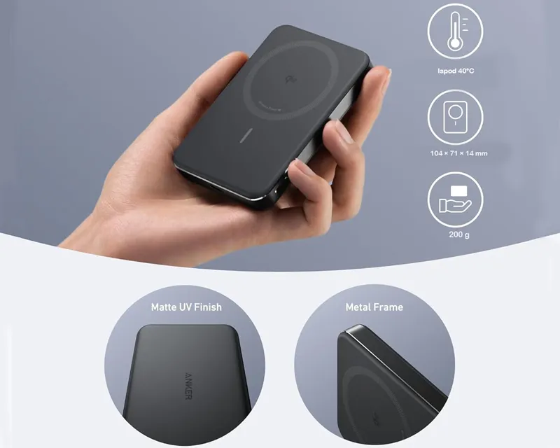 ANKER MagGo 10000mAh, 15W, magnetno bežični power bank, crni  Slika 3