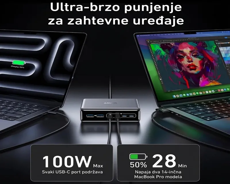 ANKER Prime 200W GaN stoni brzi punjač, 6-portova (4x USB-C i 2x USB-A) srebrni  Slika 3