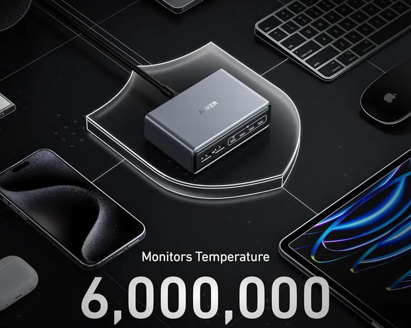 ANKER Prime 200W GaN stoni brzi punjač, 6-portova (4x USB-C i 2x USB-A) srebrni  Slika 5