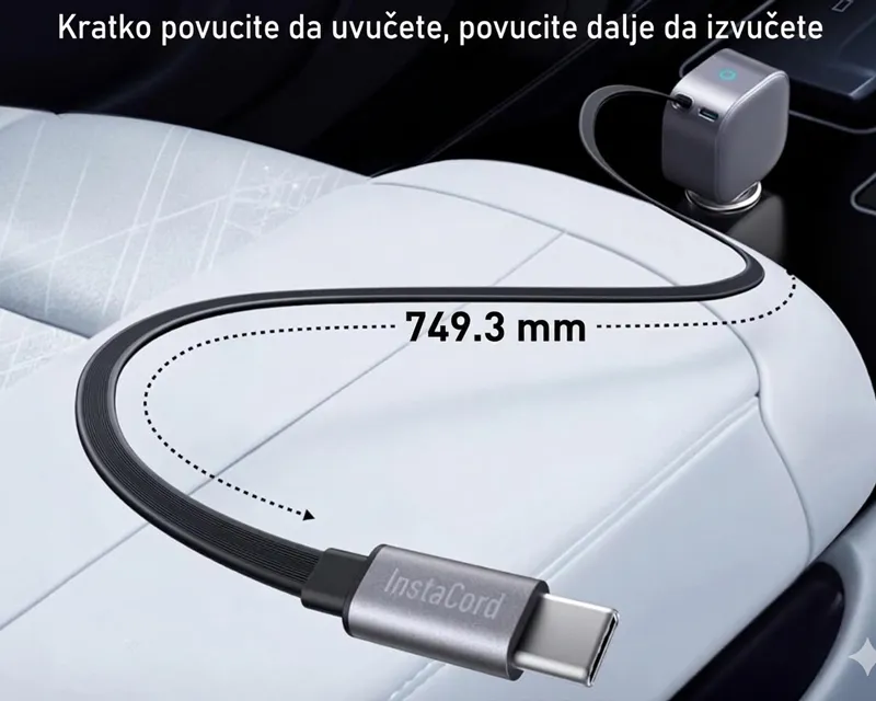 ANKER Nano 75W, sa ugrađenim USB-C kablom na izvlačenje i USB-C portom, auto punjač  Slika 5