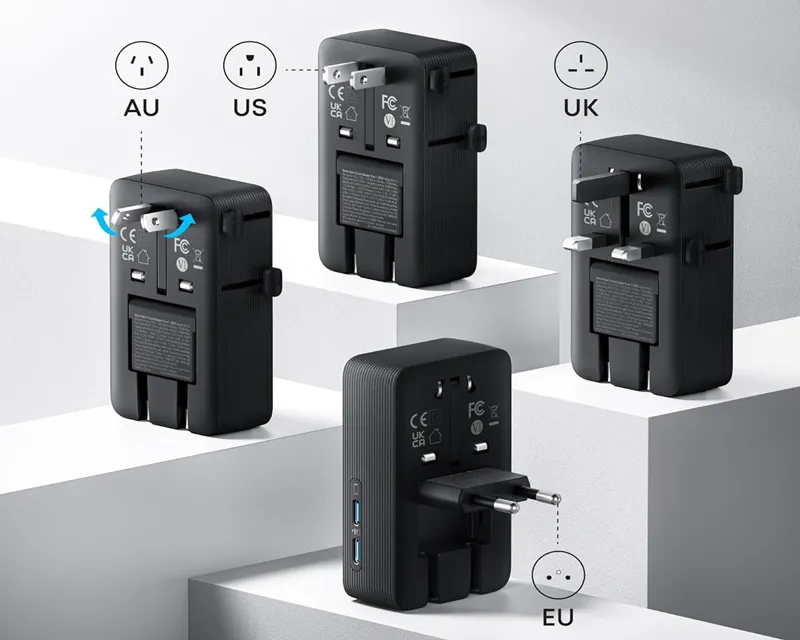 ANKER Nano 20W putni zidni punjač 5-portova (2x USB-A, 2x USB-C, utičnica EU na US, UK, AU i EU), crni  Slika 2