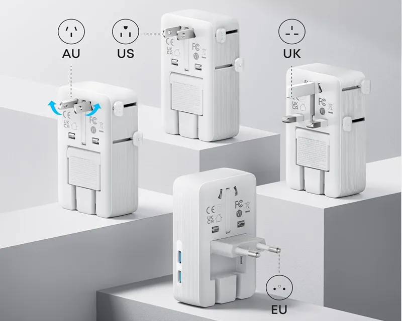 ANKER Nano 20W putni zidni punjač 5-portova (2x USB-A, 2x USB-C, utičnica EU na US, UK, AU i EU), beli  Slika 3