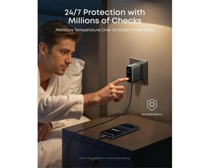 ANKER 100W GaN zidni brzi punjač, 3-porta (2x USB-C i 1x USB-A) sa USB-C M/M pletenim kablom, tamno sivi  Slika 5