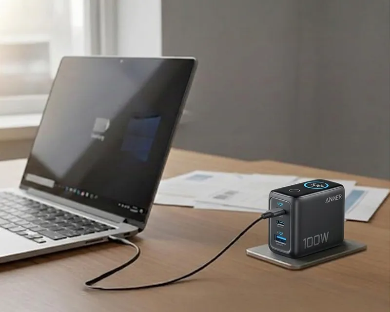 ANKER 100W GaN zidni brzi punjač, 3-porta (2x USB-C i 1x USB-A) sa USB-C M/M pletenim kablom, tamno sivi  Slika 7