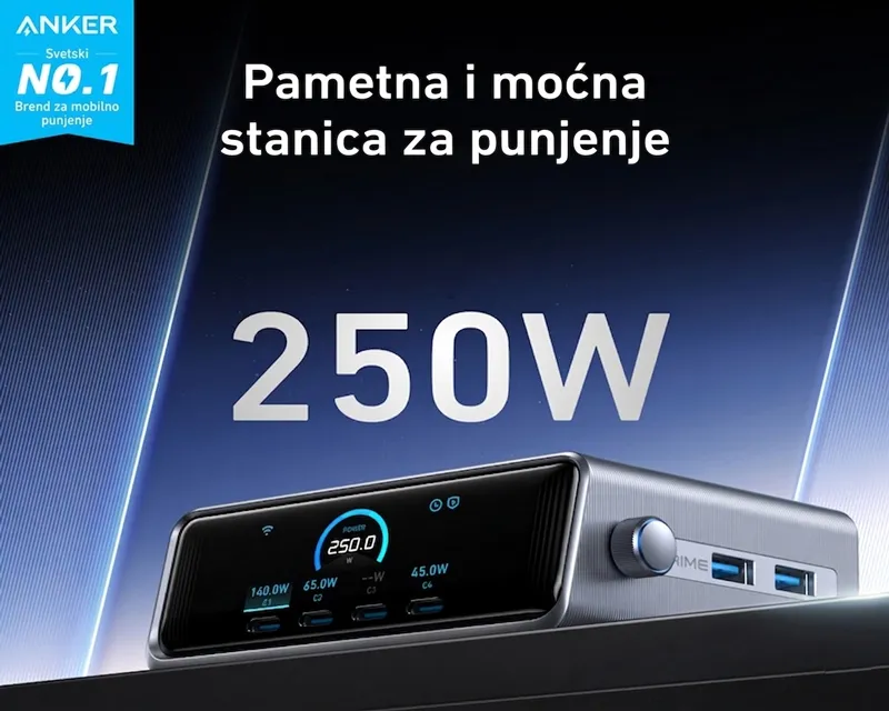 ANKER Prime 250W GaN stoni brzi punjač, 6-portova (4x USB-C, 2x USB-A) srebrni  Slika 3