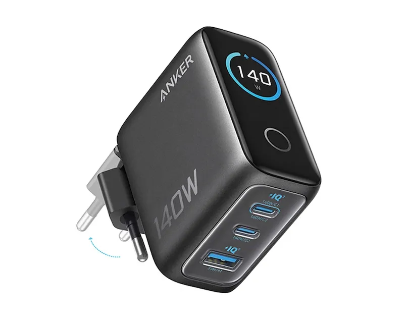 ANKER 140W zidni punjač 4-porta (3x USB-C, 1x USB-A) sa USB-C M/M pletenim kablom, tamno sivi  Slika 2