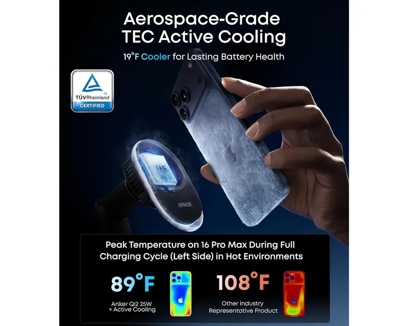 ANKER Prime 25W MagGo bežični + auto punjač sa USB-C M/M kablom, crni  Slika 5