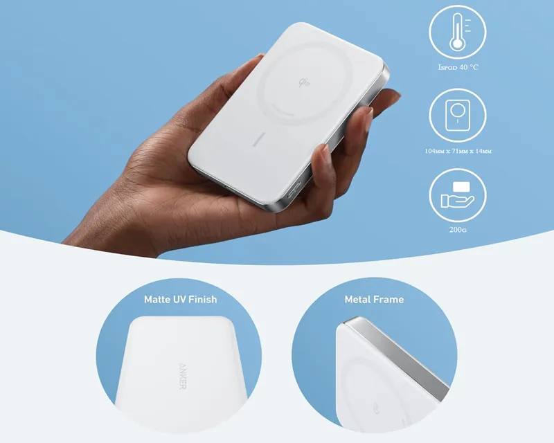 ANKER MagGo 10000mAh, 15W, magnetno bežični power bank, beli Slika 3